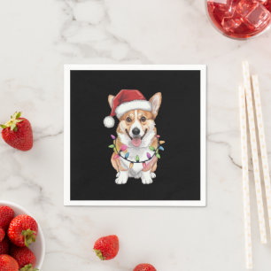Pembroke Welsh Corgi Kerstman Kerstboom Lichtjes Servet