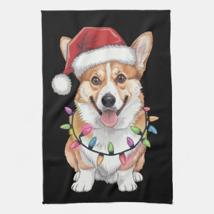 Pembroke Welsh Corgi Kerstman Kerstboom Lichtjes Theedoek