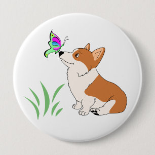 Pembroke Welsh Corgi met Butterfly Ronde Button 4,0 Cm