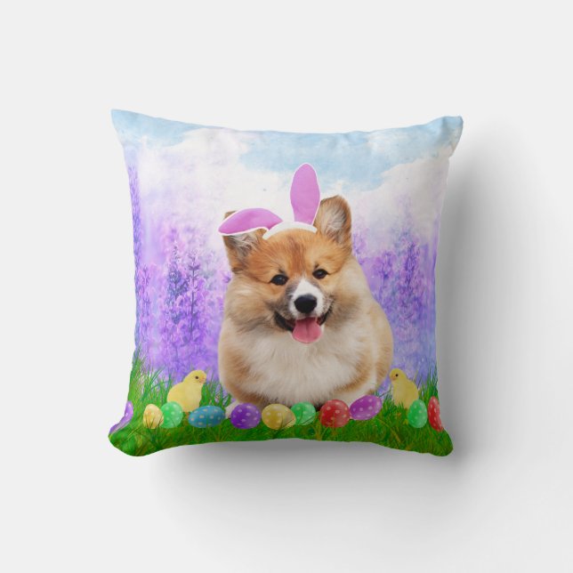 Pembroke Welsh Corgi met Paaseieren Bunny Chick Kussen (Voorkant)