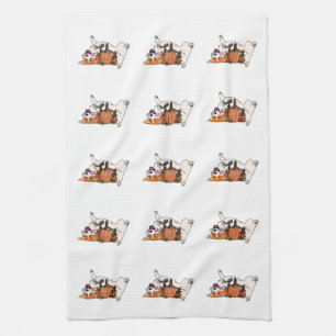 Pembroke Welsh Corgi met pompoenen keukenhanddoek
