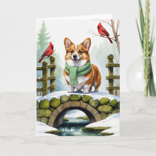 Pembroke Welsh Corgi op besneeuwde brug winter Kaart
