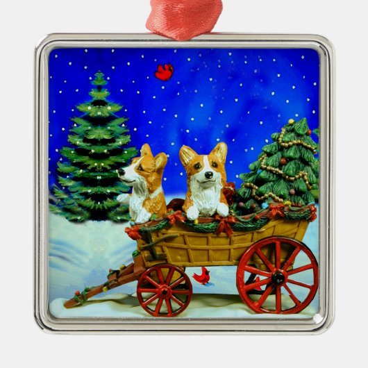 Pembroke Welsh Corgi Ornement Carré Premium (Devant)