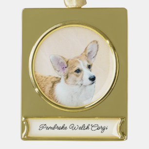 Pembroke Welsh Corgi Painting - Original Dog Art G Verguld Banner Ornament