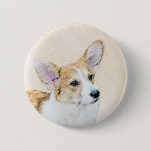 Pembroke Welsh Corgi Painting - Original Dog Art Ronde Button 5,7 Cm