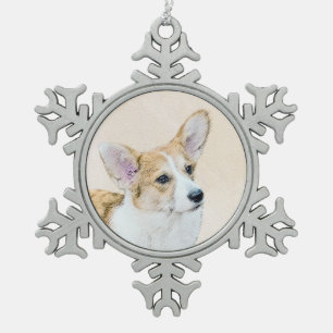 Pembroke Welsh Corgi Painting - Original Dog Art Tin Sneeuwvlok Ornament