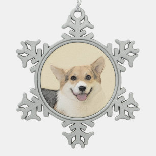 Pembroke Welsh Corgi Painting - Originele Dog Art Tin Sneeuwvlok Ornament