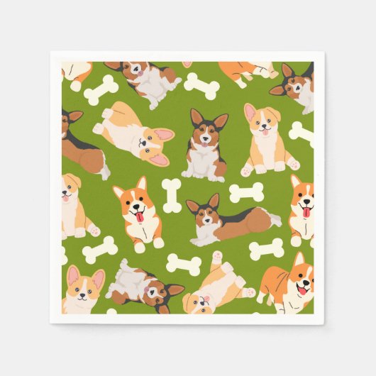 Pembroke Welsh Corgi Pattern Green Servet (Voorkant)