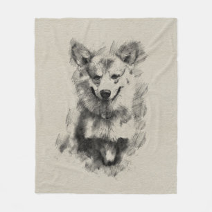 Pembroke Welsh Corgi Pencil Sketch Fleece Deken