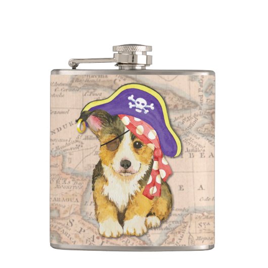 Pembroke Welsh Corgi Pirate Heupfles (Voorkant)