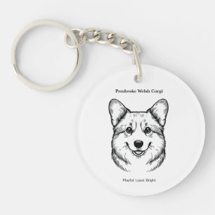 Pembroke Welsh Corgi Portrait Black Line Illustrat Sleutelhanger