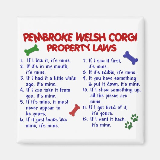 PEMBROKE WELSH CORGI Property Laws 2 Magneet (Voorkant)