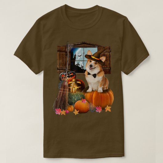 Pembroke Welsh Corgi PumpkinDogs Halloween Witch W T-shirt (Design voorkant)