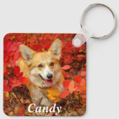 Pembroke Welsh Corgi Puppy Dog in Red Leaves Sleutelhanger (Achterkant)