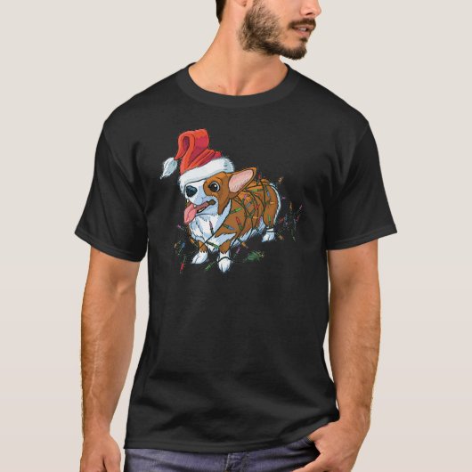 Pembroke Welsh Corgi Puppy Kerstmis Lights T-shirt (Voorkant)