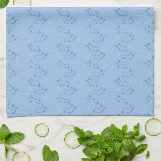 Pembroke Welsh Corgi Schattige Pattern Blue Theedoek (Gevouwen)