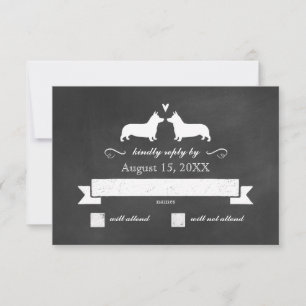 Pembroke Welsh Corgi Silhouetten Trouw RSVP Kaartje