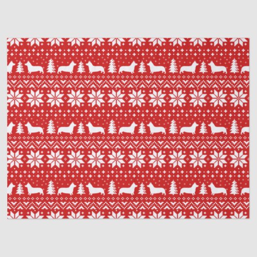 Pembroke Welsh Corgi Silhouettes Kerstpatroon Tissuepapier (Voorkant)