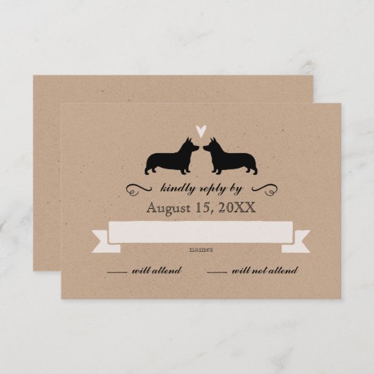 Pembroke Welsh Corgi Silhouettes Mariage RSVP (Devant / Derrière)