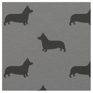 Pembroke Welsh Corgi Silhouettes Pattern Grey Stof