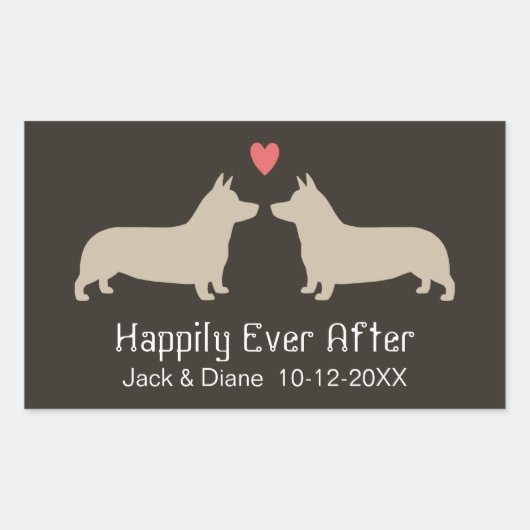 Pembroke Welsh Corgis met hart en tekst Rechthoekige Sticker (Voorkant)