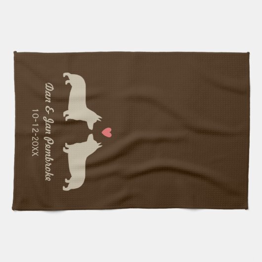Pembroke Welsh Corgis met Heart Personalized Theedoek (Horizontaal)