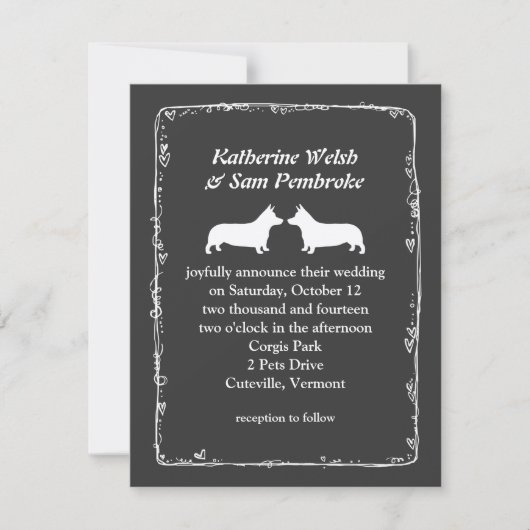 Pembroke Welsh Corgis Wedding Invitation Kaart (Voorkant)