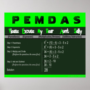 PEMDAS Ordre des opérations Math Poster