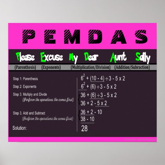 PEMDAS Ordre des opérations Math Poster (Devant)