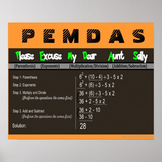PEMDAS Ordre des opérations Math Poster (Devant)