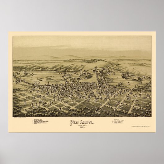 Pen Argyl, PA Panorama Map - 1894 Poster (Voorkant)