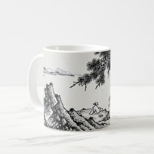 Pen en inkt Chinees landschap met pijnbomen Koffiemok (Voorkant links)