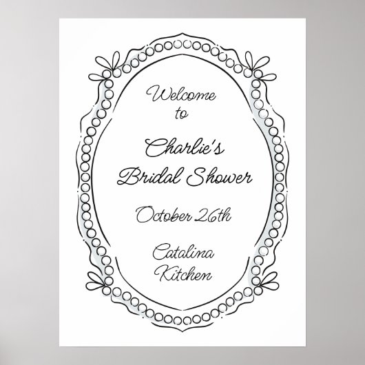 Pen en inkt linten en parels welkom teken poster (Voorkant)