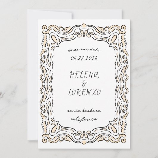 Pen en inkt Losse Tekening Peach Save The Date (Voorkant)