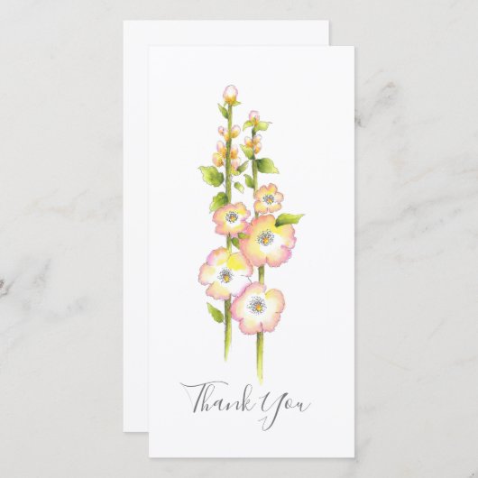 Pen en Waterverf Hollyhocks Bedankkaart (Voorkant / Achterkant)