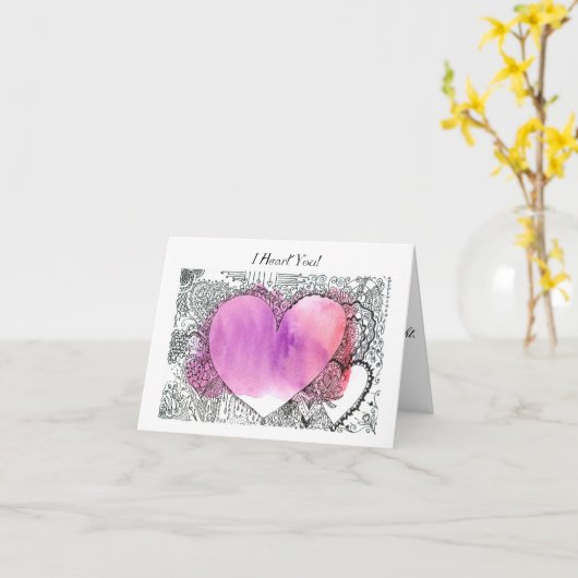 pen en Waterverf Valentijn Kaart (Gele Bloem)