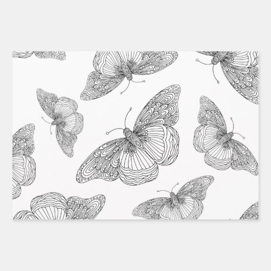 Pen & inkt vlinderpatronen inpakpapier vel (Voorkant 2)
