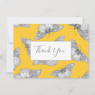 Pen & inkt vlinderpatroon gele achtergrond bedankkaart