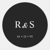 Pen Script minimalistisch monogram zwart bruiloft Ronde Sticker (Voorkant)