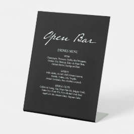Pen Script Modern Minimal Open Bar Zwart Bruiloft Reclamebord Met Voetstuk