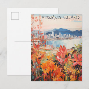 Penang Maleisië Reizen Stad Schilderen Esthetisch Briefkaart