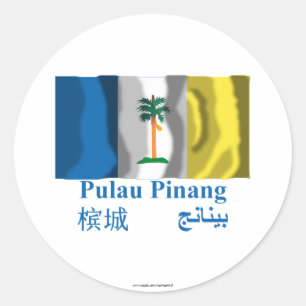 Penang zwaaiende vlag met naam ronde sticker