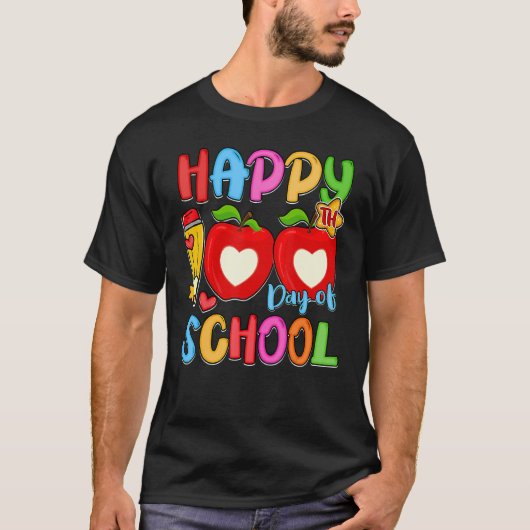 Pencil Apples Happy 100th Day Of School Student Te T-shirt (Voorkant)