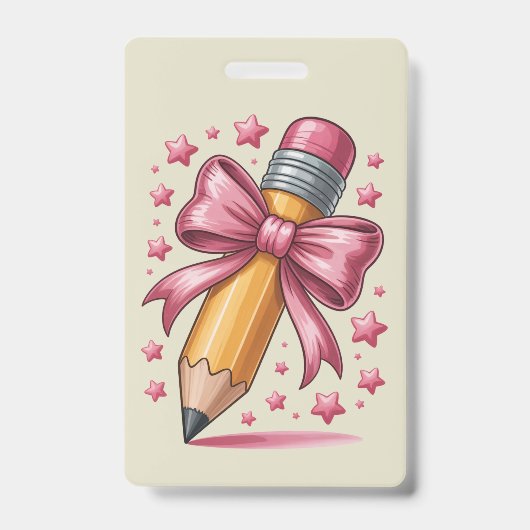 Pencil Coquette Bow Teacher Appreciation School Badge (Front)