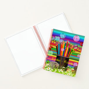Pencil Crayons Holder Bubbles Butterflies Daisies Notitieboek