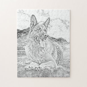 Pencil Drawn German Shepherd 252 pc Jigzaag Puzzle Legpuzzel
