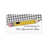 Pencil & Grey Gingham School Book Label (Voorkant)