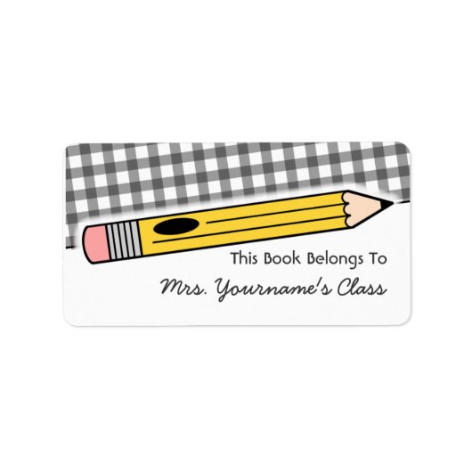 Pencil & Grey Gingham School Book Label (Voorkant)