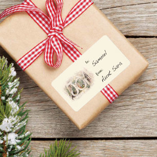 Pencil Schetch Rustic JOY Kerstmis Label