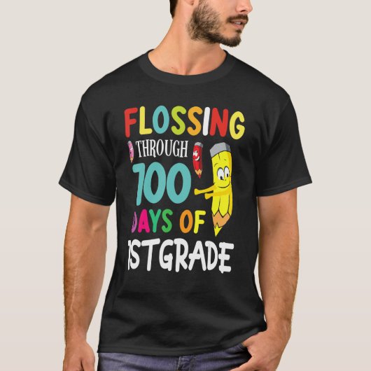 Pencil Student Senior Flossing Through 100 Days Of T-shirt (Voorkant)